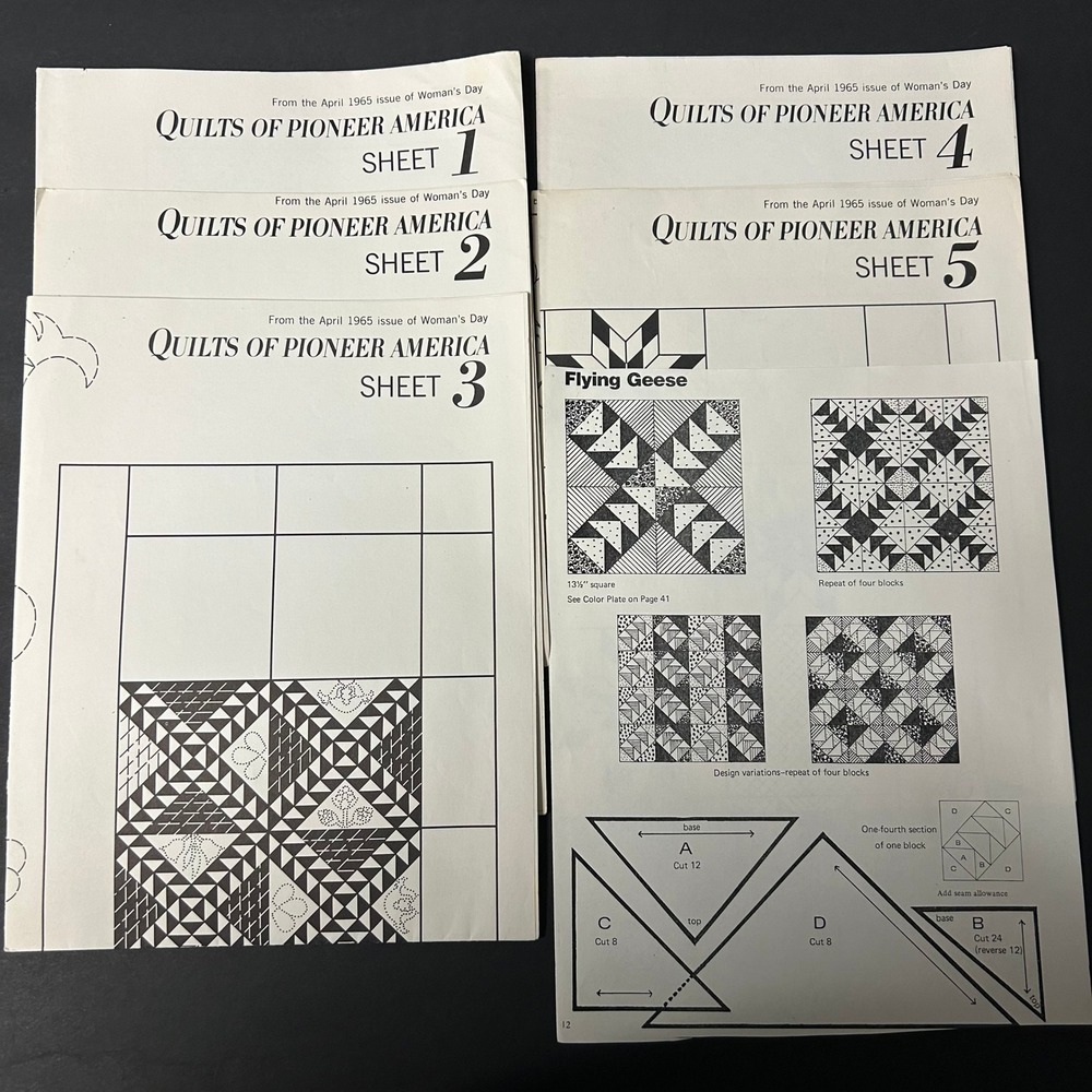 Vintage 1965 Woman's Day Quilts of Pioneer America Patterns Mountain Mist Set 5